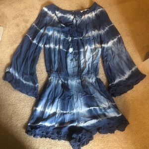 blue and white tie dye romper from american eagle